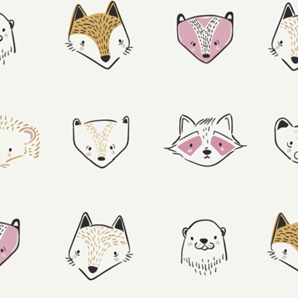 Art Gallery Fabrics Furries in Sweet Pine Lullaby Raccoon Fox Otter Nursery Cotton Fabric