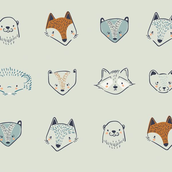 Art Gallery Fabrics Furries in Forester Little Forester Fusion Raccoon Fox 