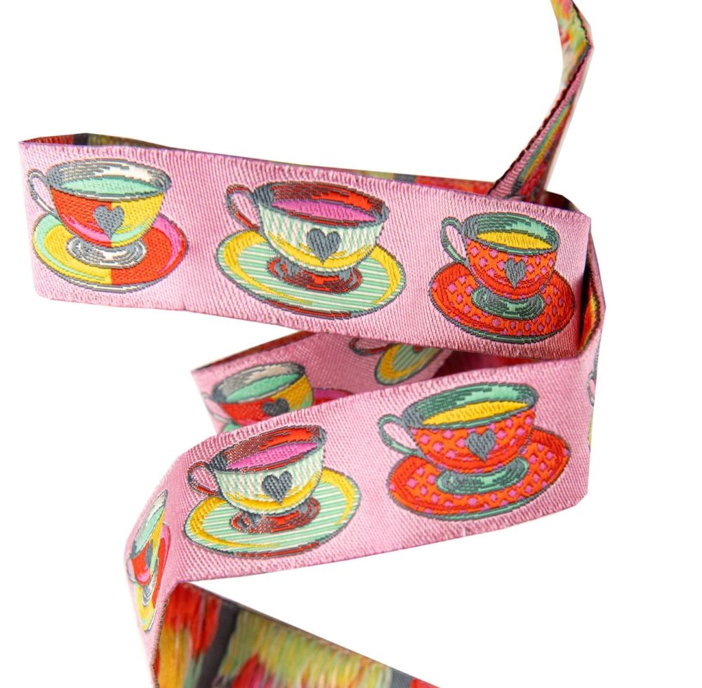 Tula Pink Curiouser and Curiouser Tea Time Pink Renaissance Ribbons per yar