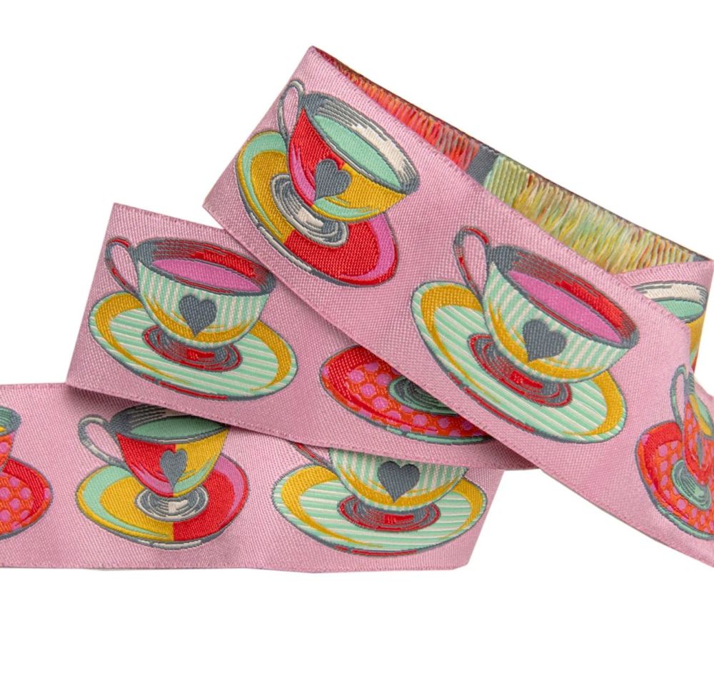 Tula Pink Curiouser and Curiouser Tea Time Pink Wide Renaissance Ribbons pe
