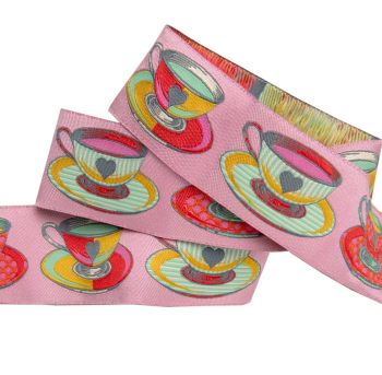 Tula Pink Curiouser and Curiouser Tea Time Pink Wide Renaissance Ribbons per yard