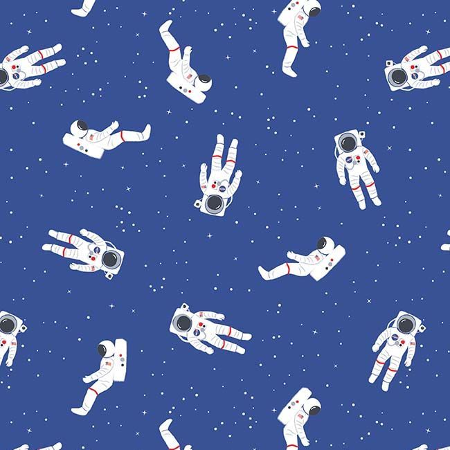 Out of this World with NASA Astronauts Blue Space Stars Astronaut Cotton Fabric per half metre