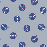 Out of this World with NASA Main Gray Logo Space Stars Astronaut Cotton Fabric per half metre