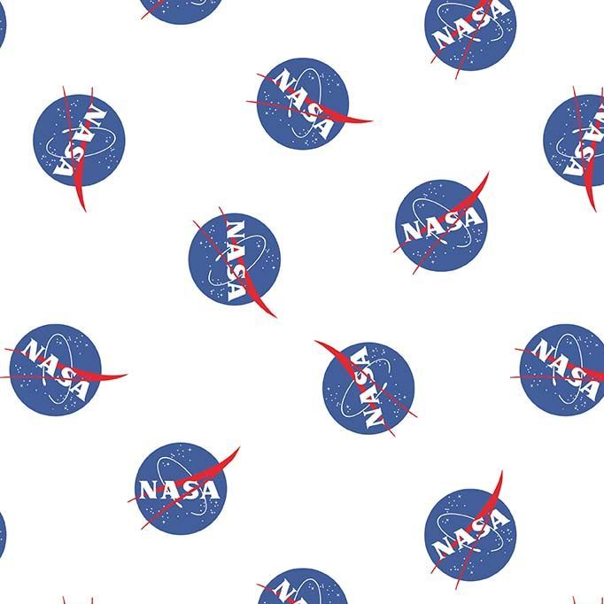 Out of this World with NASA Main White Logo Space Stars Astronaut Cotton Fabric per half metre