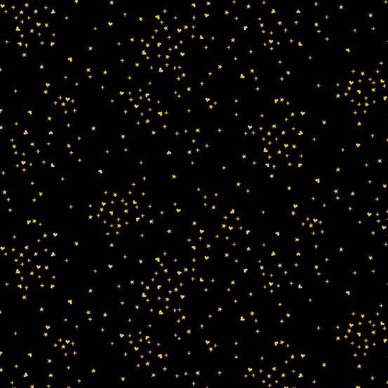 Rainbow Shimmer Noir Star Confetti Twinkle Metallic Gold Blender Cotton Fab