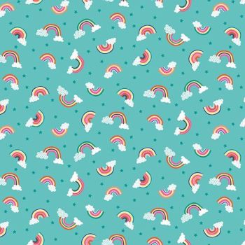 Daydream Rainbows Turquoise Tiny Rainbow Scattered Cotton Fabric