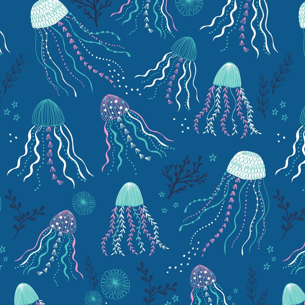 Into The Blue Jellyfish Dashwood Bethan Janine Ocean Cotton Fabric