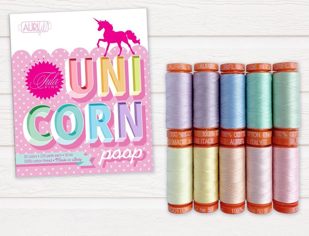 PRE-ORDER Tula Pink Unicorn Poop Collection Aurifil Cotton Thread 10 Small 