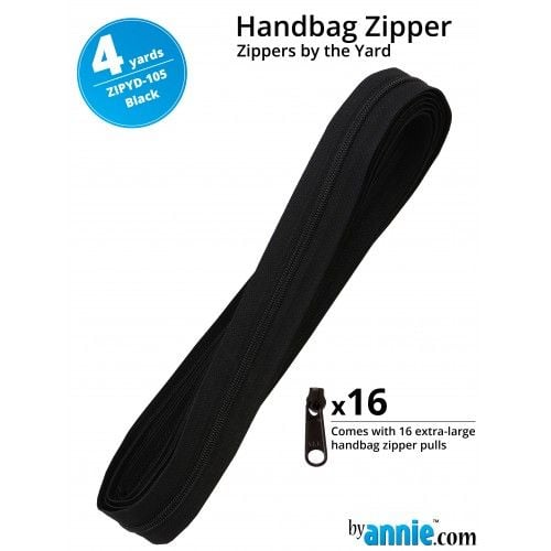 By Annie Zippers By The Yard 4 Yard Pack - Black plus 16 Matching Pulls Handbag Zipper Zip