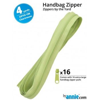 By Annie Zippers By The Yard 4 Yard Pack - Chartreuse plus 16 Matching Pulls Handbag Zipper Zip