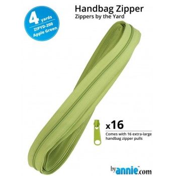 By Annie Zippers By The Yard 4 Yard Pack - Apple Green plus 16 Matching Pulls Handbag Zipper Zip