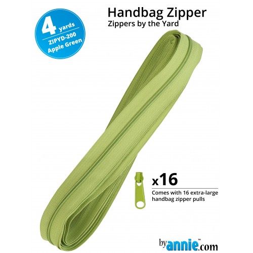 By Annie Zippers By The Yard 4 Yard Pack - Apple Green plus 16 Matching Pul