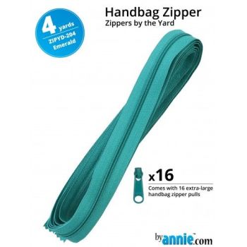 By Annie Zippers By The Yard 4 Yard Pack - Emerald plus 16 Matching Pulls Handbag Zipper Zip