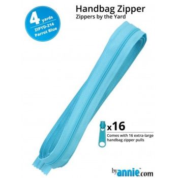 By Annie Zippers By The Yard 4 Yard Pack - Parrot Blue plus 16 Matching Pulls Handbag Zipper Zip