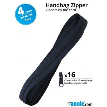 By Annie Zippers By The Yard 4 Yard Pack - Navy plus 16 Matching Pulls Handbag Zipper Zip
