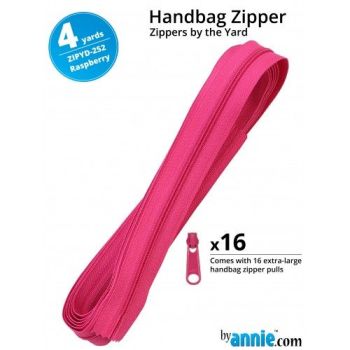 By Annie Zippers By The Yard 4 Yard Pack - Raspberry plus 16 Matching Pulls Handbag Zipper Zip