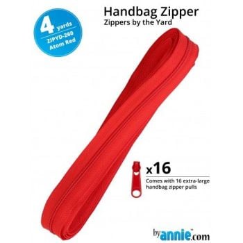 By Annie Zippers By The Yard 4 Yard Pack - Atom Red plus 16 Matching Pulls Handbag Zipper Zip