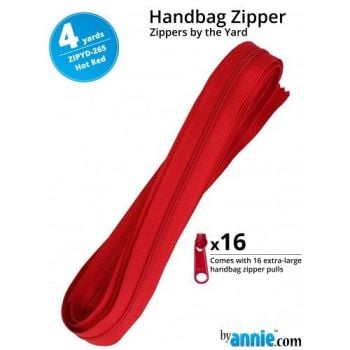 By Annie Zippers By The Yard 4 Yard Pack - Hot Red plus 16 Matching Pulls Handbag Zipper Zip