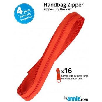 By Annie Zippers By The Yard 4 Yard Pack - Tangerine plus 16 Matching Pulls Handbag Zipper Zip