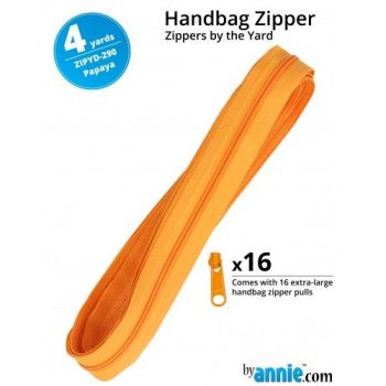 By Annie Zippers By The Yard 4 Yard Pack - Papaya plus 16 Matching Pulls Handbag Zipper Zip