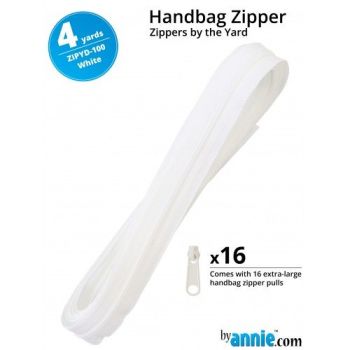 By Annie Zippers By The Yard 4 Yard Pack - White plus 16 Matching Pulls Handbag Zipper Zip