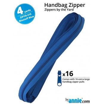 By Annie Zippers By The Yard 4 Yard Pack - Blastoff Blue plus 16 Matching Pulls Handbag Zipper Zip