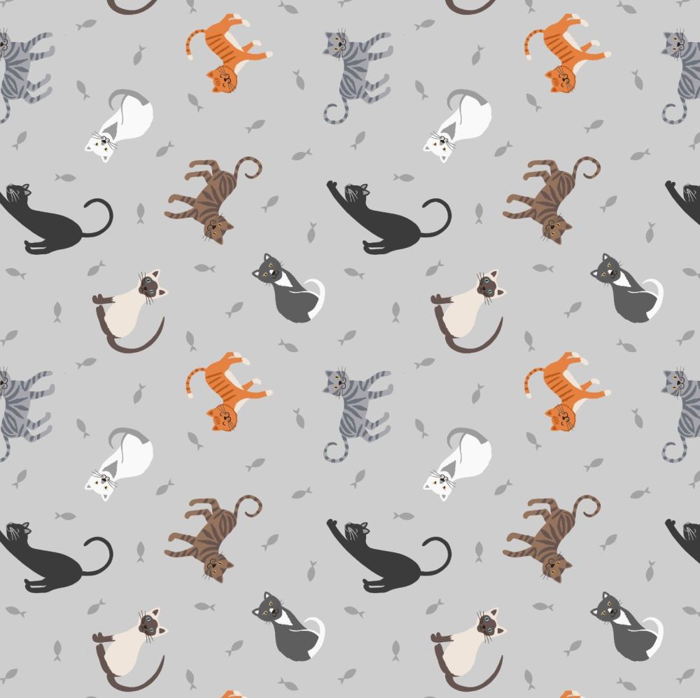 Small Things Pets Cats on Pale Grey Lewis and Irene Cats Kittens Fishes Cot