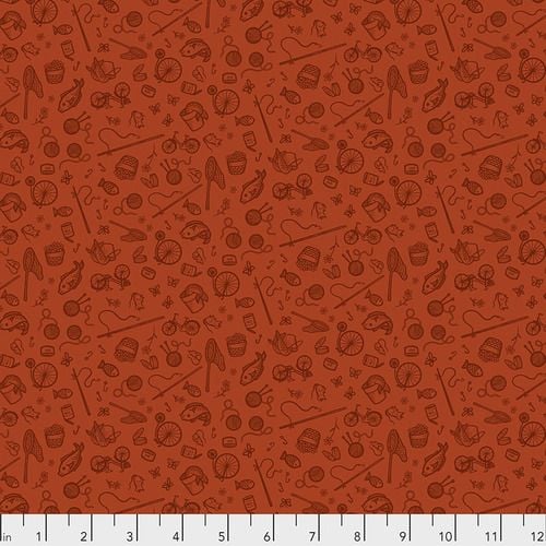 Cat Tales Rachel Hauer Essential Supplies in Rust FreeSpirit Cotton Fabric