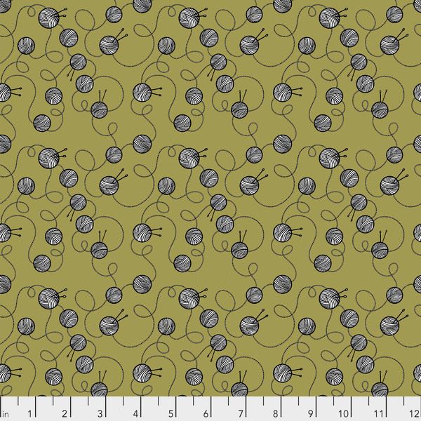 Cat Tales Rachel Hauer Yarn Crawl in Green FreeSpirit Cotton Fabric RH006.G