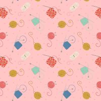 Small Things Crafts Knitting and Crochet on Pink Lewis and Irene Sewing Knitting Yarn Cotton Fabric SM33.2