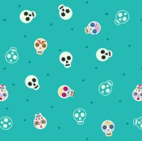 Small Things Glow Sugar Skulls on Turquoise in the Dark GID Lewis and Irene Cotton Fabric SM40.1