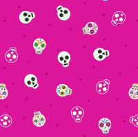 Small Things Glow Sugar Skulls on Bright Pink in the Dark GID Lewis and Irene Cotton Fabric SM40.2