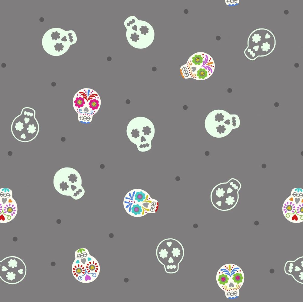 Small Things Glow Sugar Skulls on Grey in the Dark GID Lewis and Irene Cott