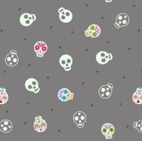 Small Things Glow Sugar Skulls on Grey in the Dark GID Lewis and Irene Cotton Fabric SM40.3