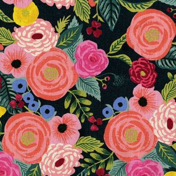 Rifle Paper Co. English Garden Juliet Rose Navy Floral Botanical Cotton Linen Canvas Fabric