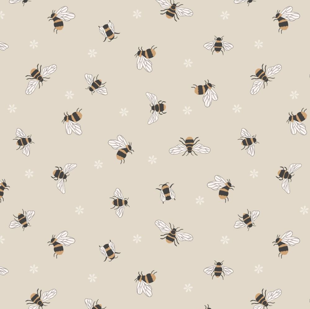 Queen Bee Bees on Dark Cream Honey Bee Bumblebee Lewis and Irene Cotton Fab