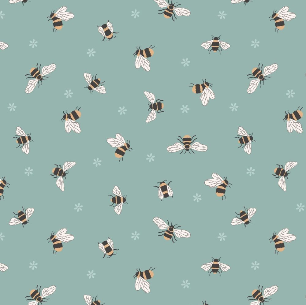 Queen Bee Bees on Duck Egg Honey Bee Bumblebee Lewis and Irene Cotton Fabri