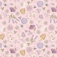 Queen Bee Bee Floral on Pink Honey Bee Beehive Bumblebee Lewis and Irene Cotton Fabric A504.1