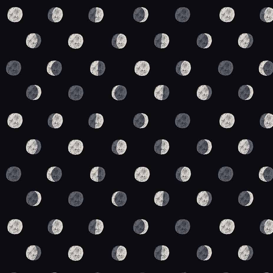 Figo Celestial Moon Phases Black Full Moon Total Eclipse Cotton Fabric 9022