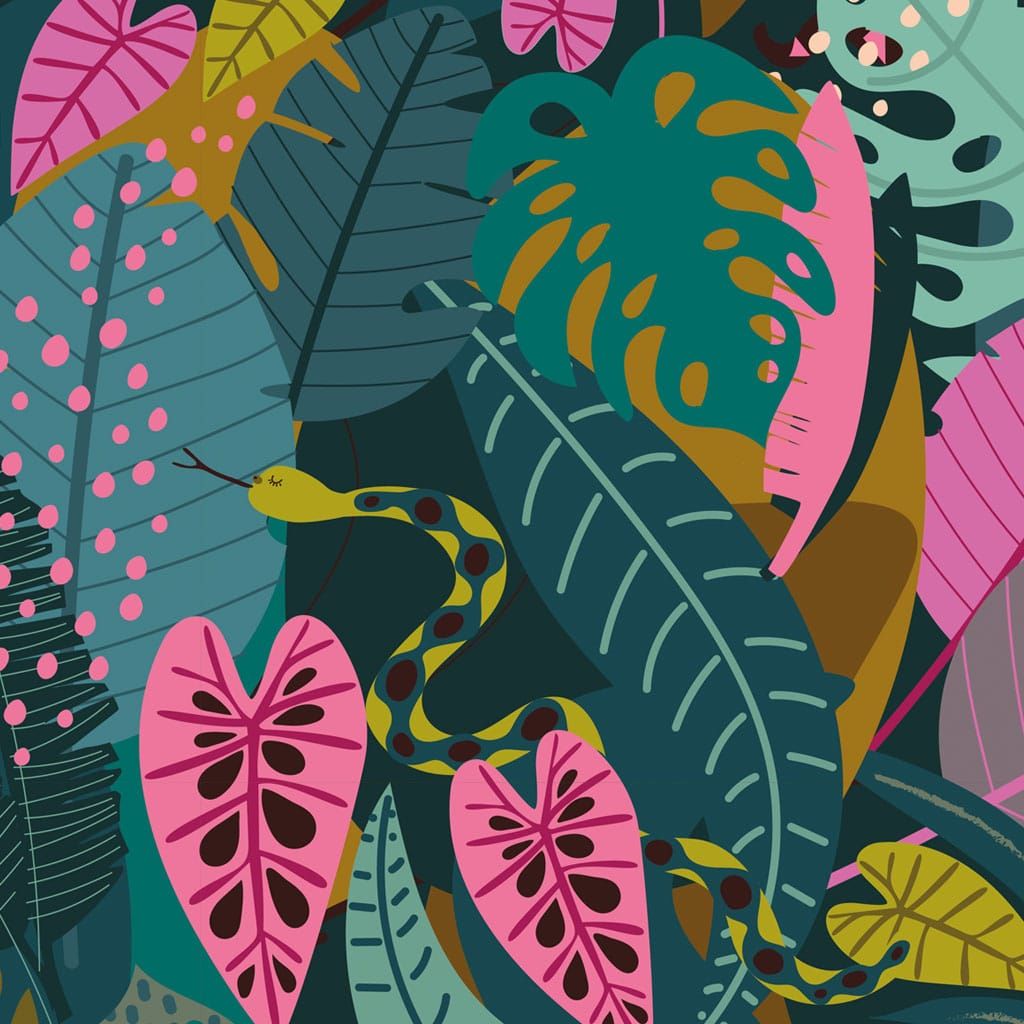 Night Jungle by Elena Essex Jungle Snakes Leaves Botanical Leaf Canopy Dashwood Cotton Fabric