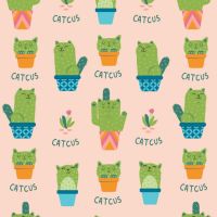 Very Punny Catcus Cactus Cats Cotton Fabric