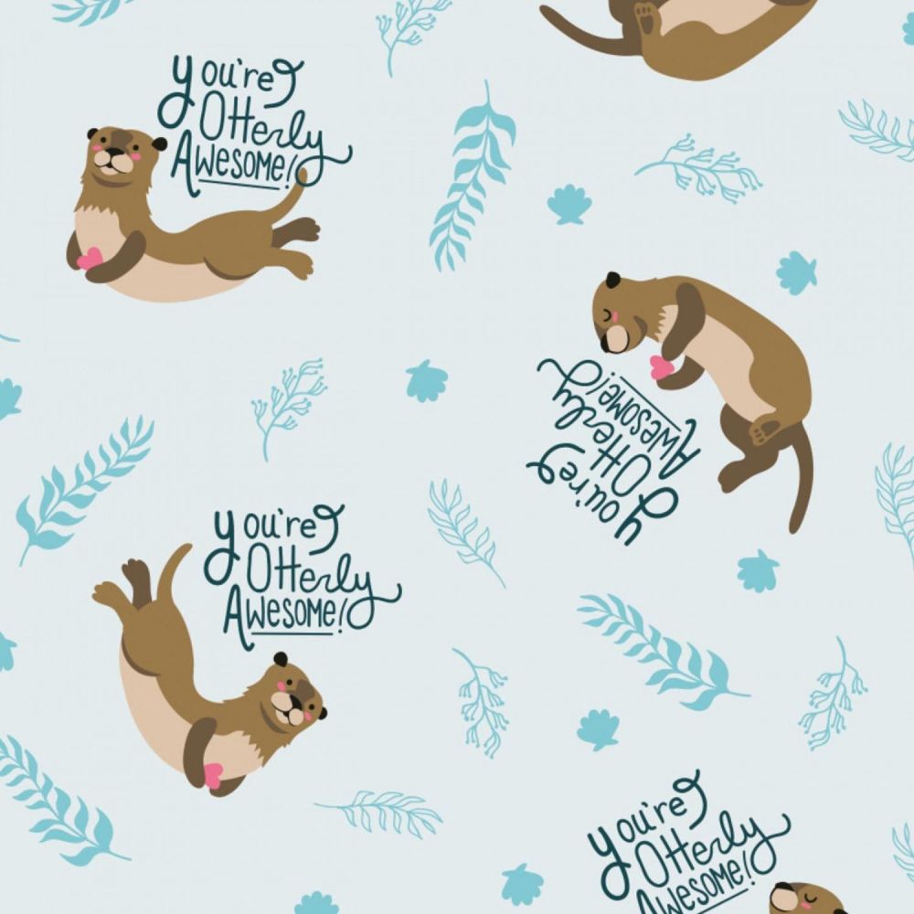 Very Punny You're Otterly Awesome Otters Love Heart Cotton Fabric