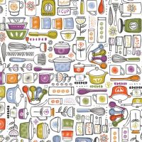 Family Recipes By Vicky Yorke Pots and Pans Baking Kitchen Utensils Cotton Fabric