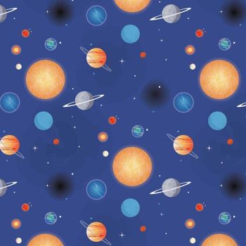 Out of this World with NASA Planets Blue Space Stars Solar System Planet Cotton Fabric per half metre