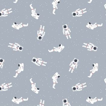 Out of this World with NASA Astronauts Grey Space Stars Astronaut Cotton Fabric per half metre