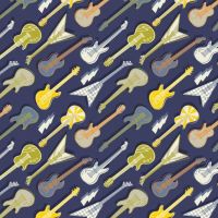 Rock On by Elizabeth Silvers Amped Up Guitars Navy Cotton Fabric