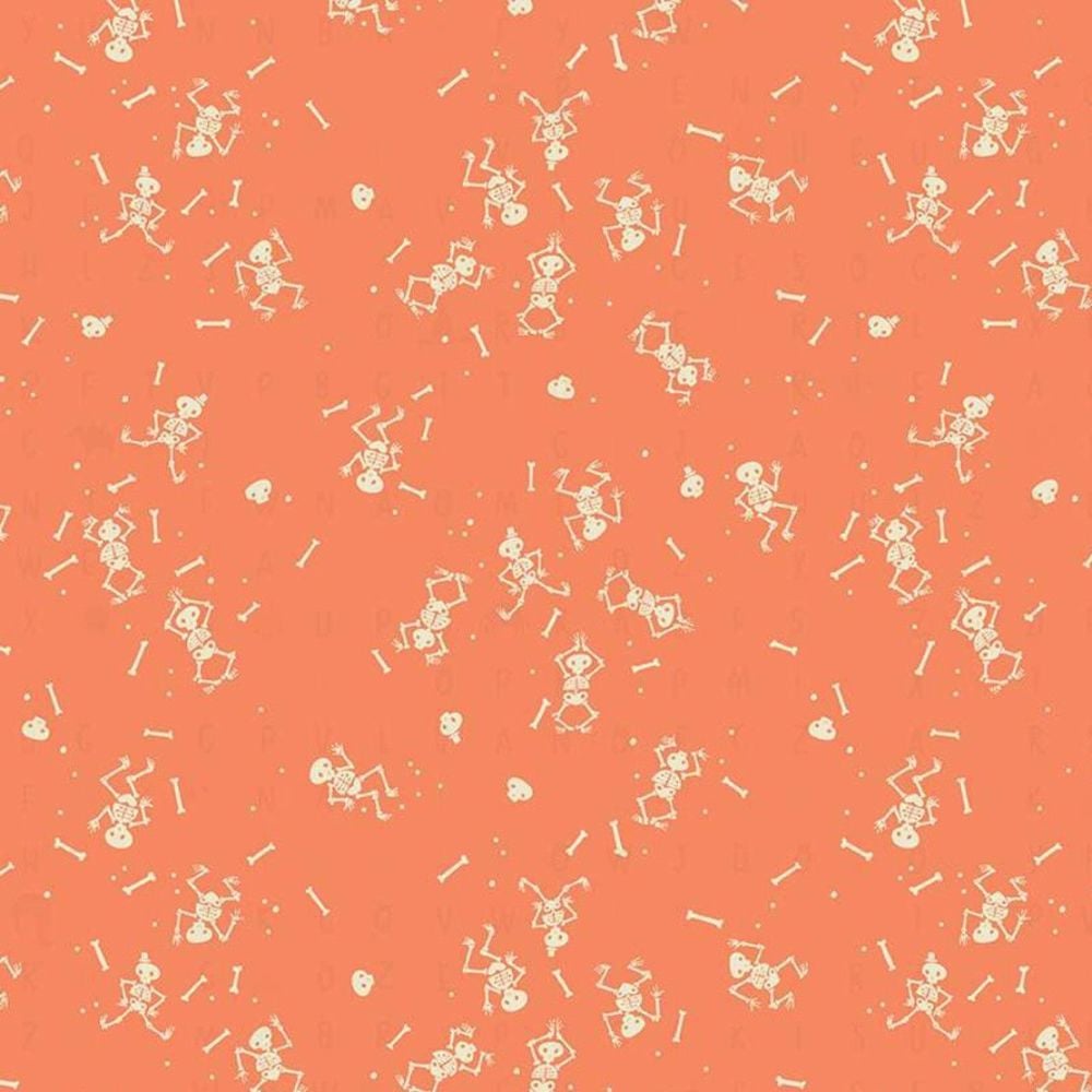 Tiny Treaters Skeletons Orange Jill Howarth Halloween Spooky Cotton Fabric