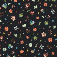 Tiny Treaters Toss Character Charcoal Glow in the Dark GID Scenic Trick or Treat Jill Howarth Halloween Spooky Cotton Fabric