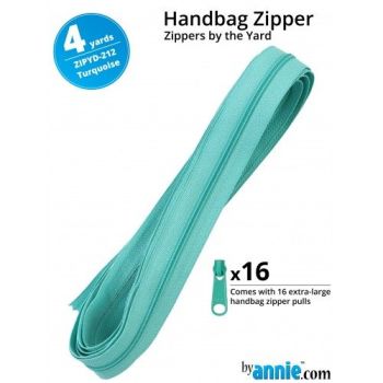 By Annie Zippers By The Yard 4 Yard Pack - Turquoise plus 16 Matching Pulls Handbag Zipper Zip