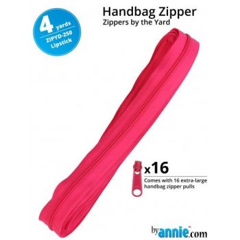 By Annie Zippers By The Yard 4 Yard Pack - Lipstick plus 16 Matching Pulls Handbag Zipper Zip